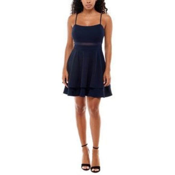Emerald Sundae Womens Juniors Mesh Inset Mini Fit & Flare Dress Size M - Picture 1 of 3
